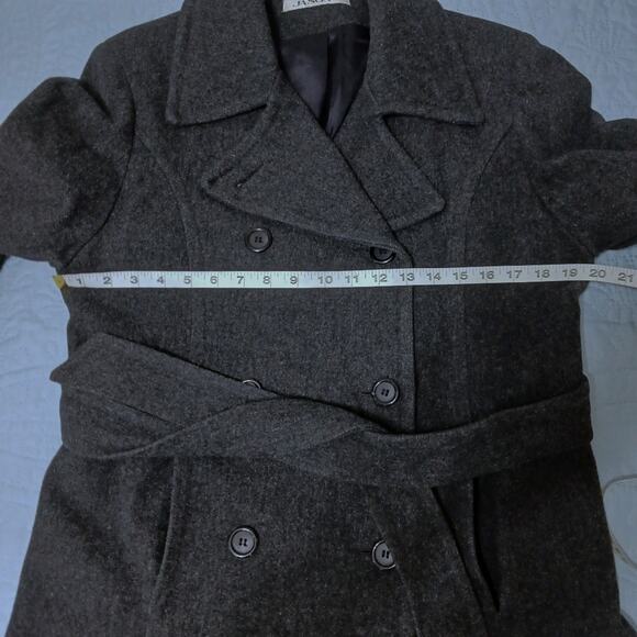 Vintage wool pea coat trench medium sz 8 dark charcoal gray double breasted - Picture 6 of 9